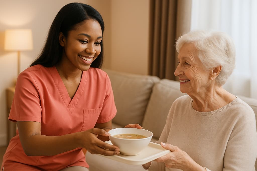 Caregiver helping senior